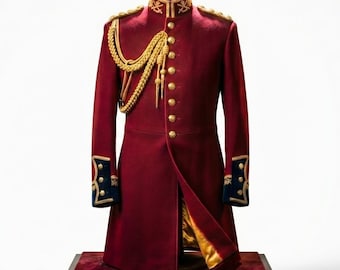 Museum Quality Royal Garde Frock Coat | Handcrafted Red & Golden Military Ceremonial Jacket