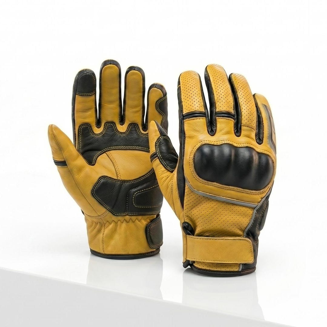 Full-grain Leather Racing Gloves – Technical Black Motorcycle Gauntlets ...