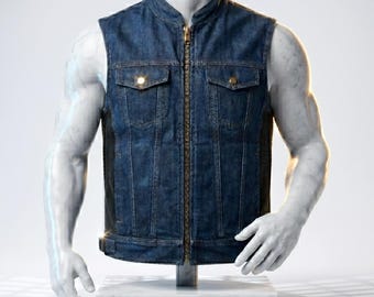 Chaleco de mezclilla para hombre / Chaqueta de moto Falcon Riders, lista para parches