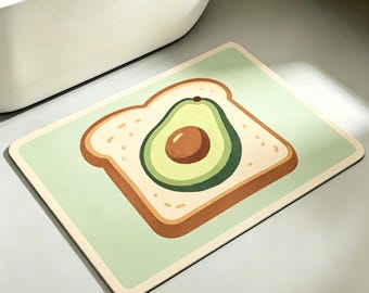 Avocado Toast Absorbent Bath Mat,Quick-Dry Faux leather Bathroom Rug,Non-Slip Shower Mat,Foodie Home Decor Floor Mat,Funny Housewarming Gift