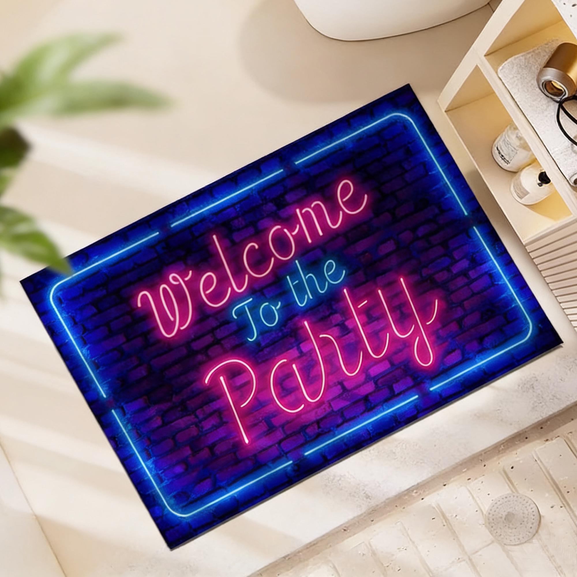 Neon Sign Bath Mat,retro Brick Wall Print Absorbent Bathroom Rug,quick ...