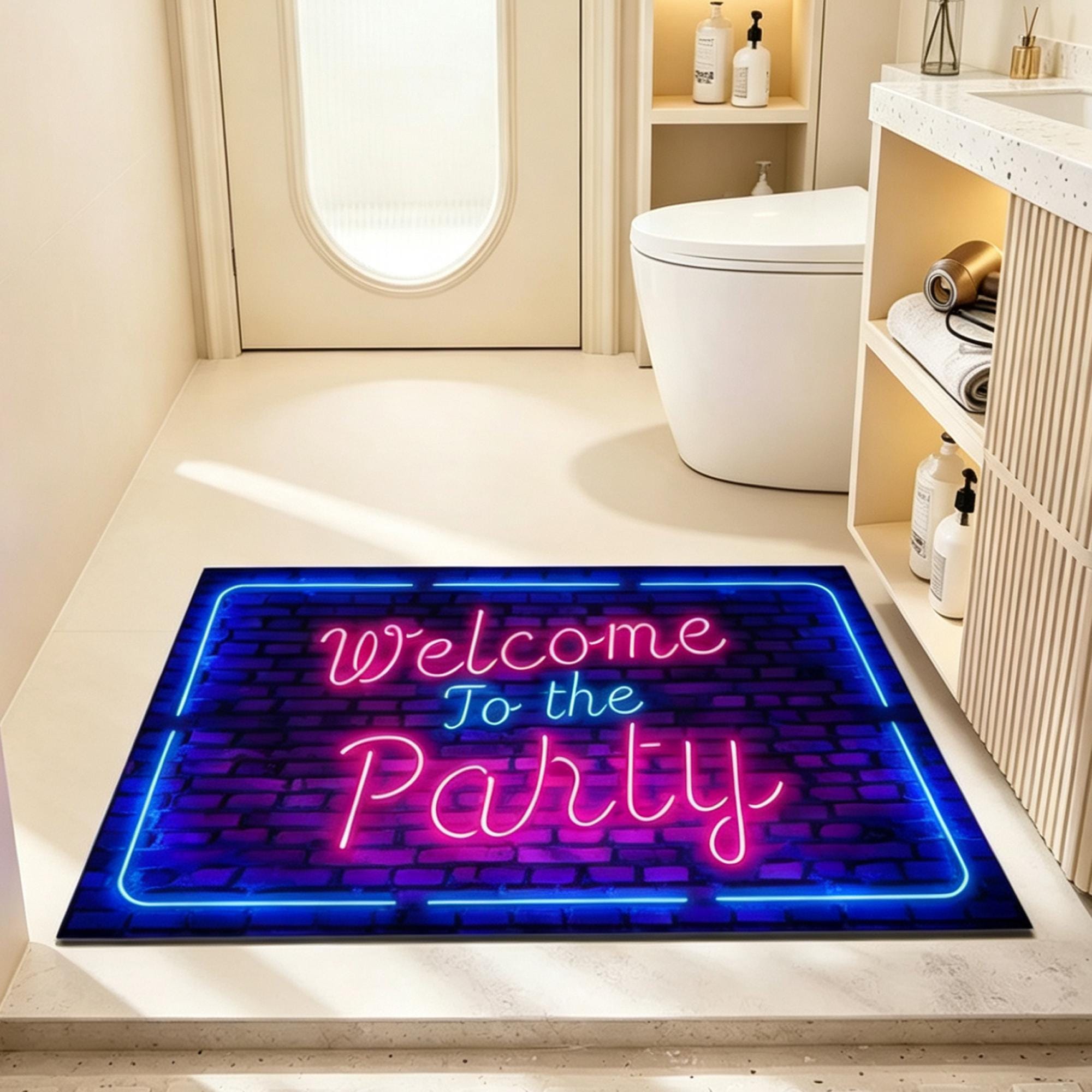 Neon Sign Bath Mat,retro Brick Wall Print Absorbent Bathroom Rug,quick ...