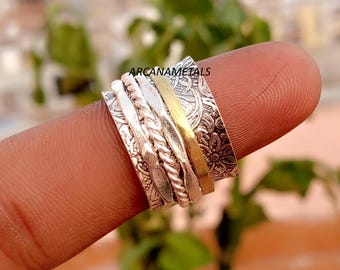 Anello girevole in ottone sterling martellato, gioiello unisex fatto a mano