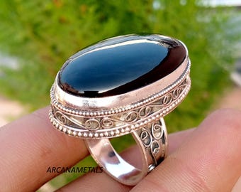Anello di design con grande gemma di onice nera, anello in argento sterling 925 fatto a mano, gioiello da festa di grande impatto, regalo di fidanzamento popolare,