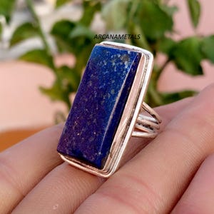 Large Lapis Lazuli Rectangle Ring, 925 Sterling Silver Statement Ring, Handmade Blue Gemstone Jewelry