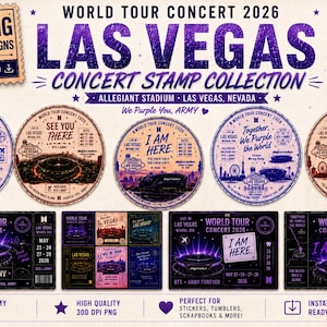 Coleção de selos inspirados na turnê mundial de K-pop no Allegiant Stadium, Las Vegas (14 PNGs), brinde para ARMYs (download digital)