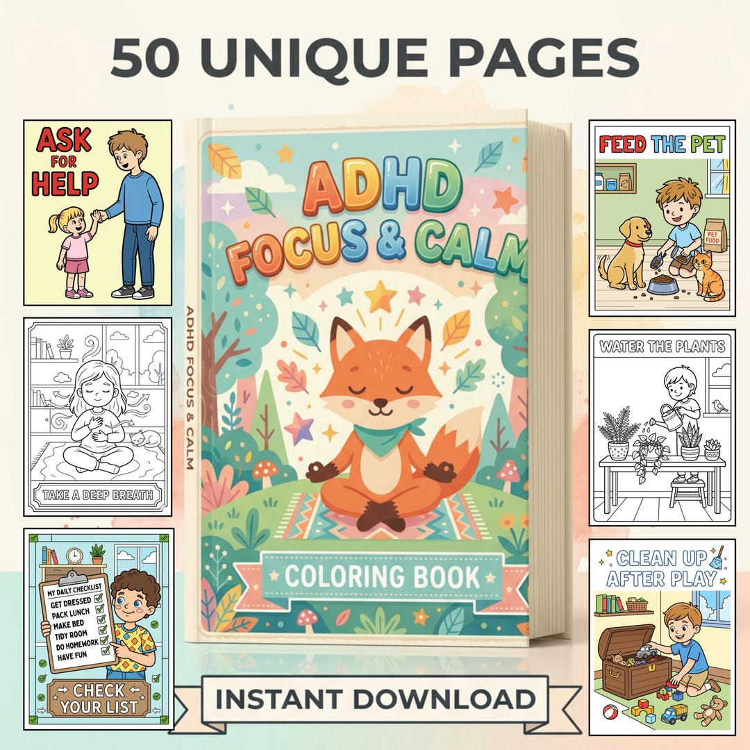 ADHD Focus & Calm Coloring Book for Kids, 50 Mindfulness Activities ...