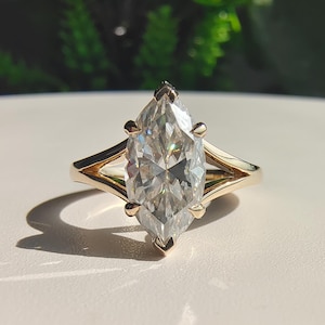 Marquise Cut Moissanite Split Shank Engagement Ring in 14k Gold, Cathedral Set Six Prong Wedding Ring For Her, Solitaire Promise Ring