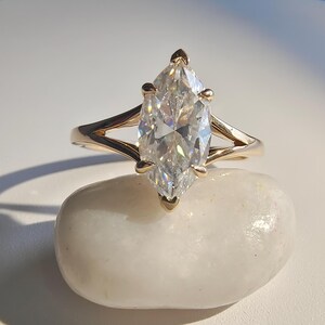 Solid Gold Split Shank Marquise Cut Moissanite ENGAGEMENT RING | 10K Gold Solitaire Diamond Ring For Women