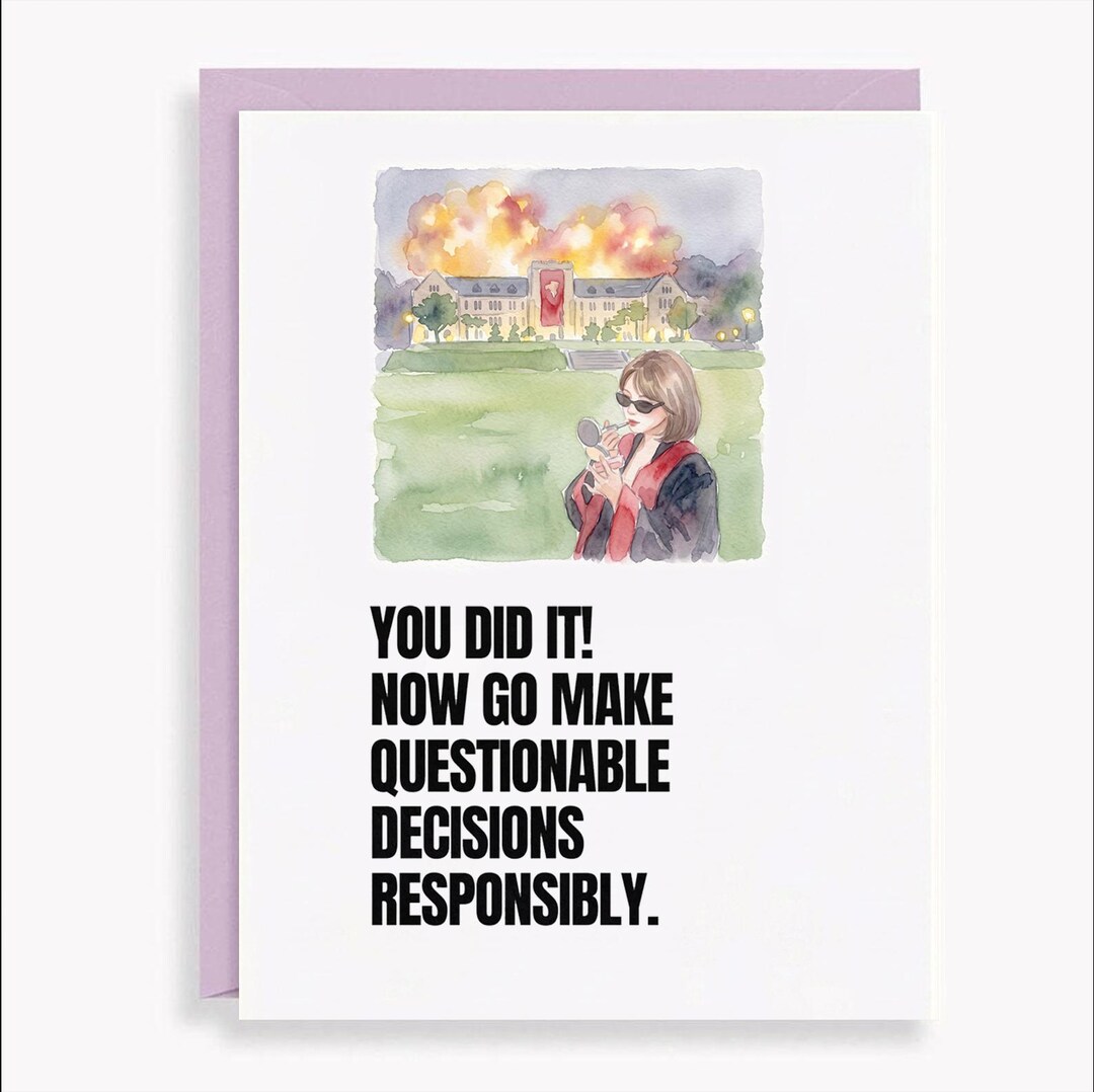Questionable Gift Funny Graduation Card for Her - Sarcastic Watercolor Grad Gift ...