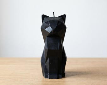Candela a forma di gatto geometrico, realizzata a mano, decorazione moderna per la casa.