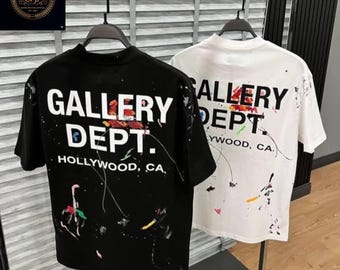 Camiseta Gallery Dept hecha a mano de algodón con estampado gráfico, estilo streetwear, unisex, de talla grande, ideal como regalo.