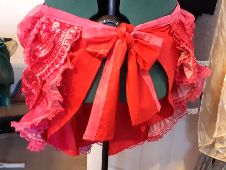 Tie On Ruffle Bustle Plus Size Cosplay Steampunk Victorian Edwardian Costume Bright Pink Fuschia and Sequin