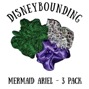 3 Pack Satin Disneybounding Scrunchies Vegan, Cruelty Free, Locally Made Ariel Mermaid