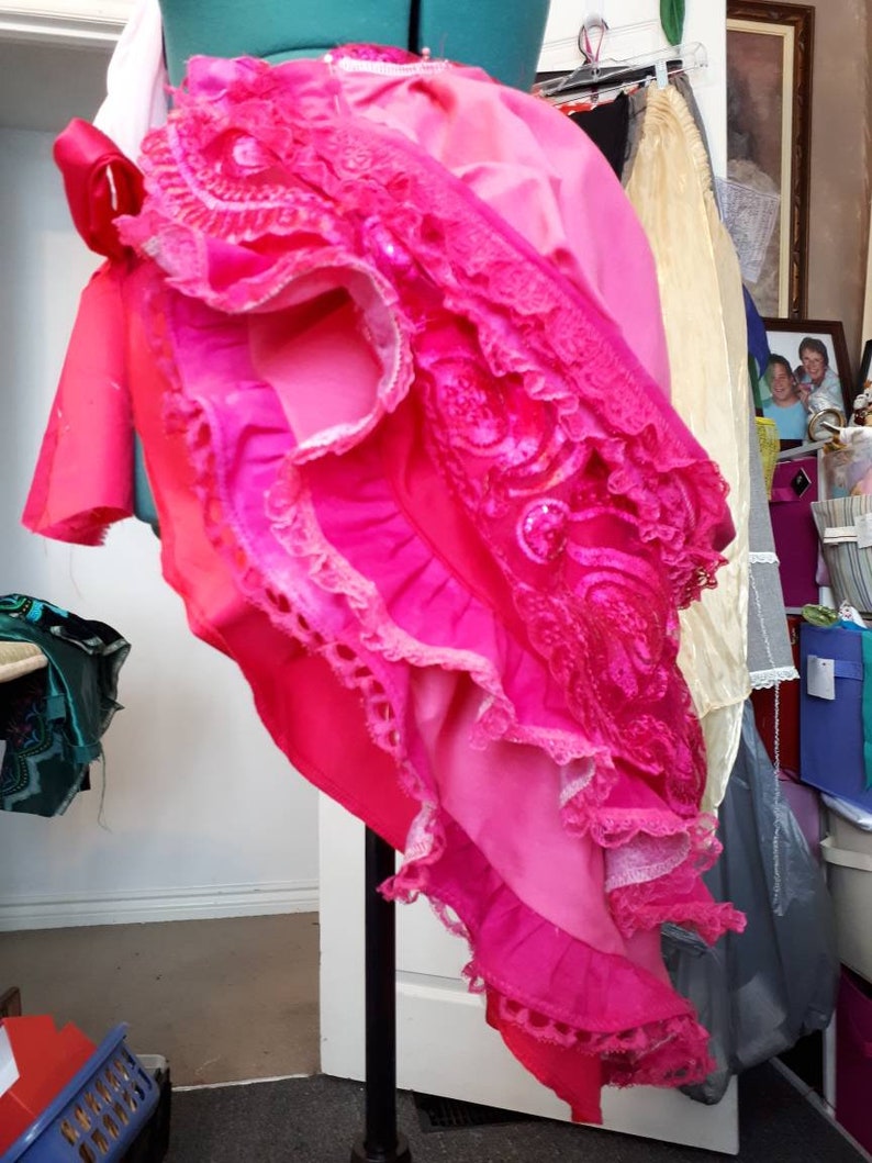 Tie On Ruffle Bustle Plus Size Cosplay Steampunk Victorian Edwardian Costume Bright Pink Fuschia and Sequin