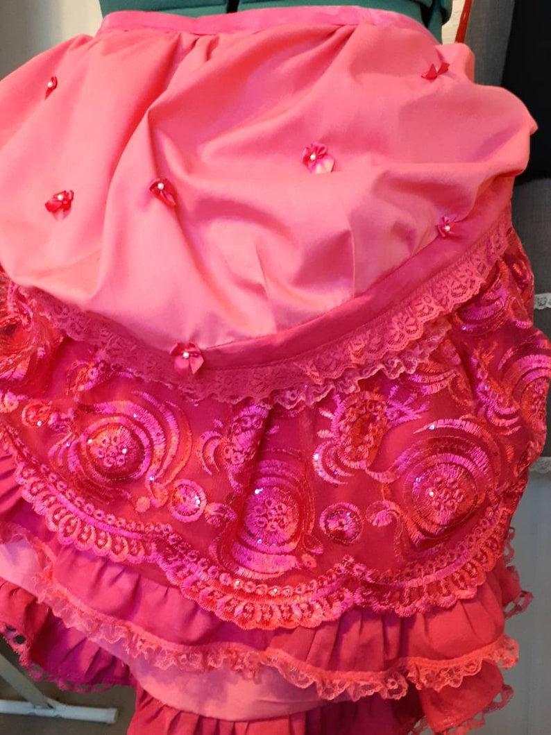 Tie On Ruffle Bustle Plus Size Cosplay Steampunk Victorian Edwardian Costume Bright Pink Fuschia and Sequin