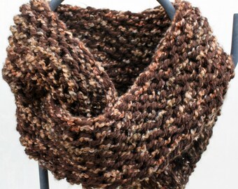 Women's Hand Knit Chunky Infinity Scarf Outlander Inspired Cosplay Renaissance Steampunk Victorian Pioneer Espresso & Barley