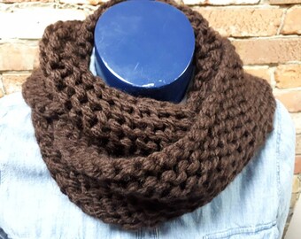 Women's Hand Knit Chunky Infinity Scarf Outlander Inspired  Gorgeous Chocolate Brown Steampunk Cosplay Edwardian Victorian History