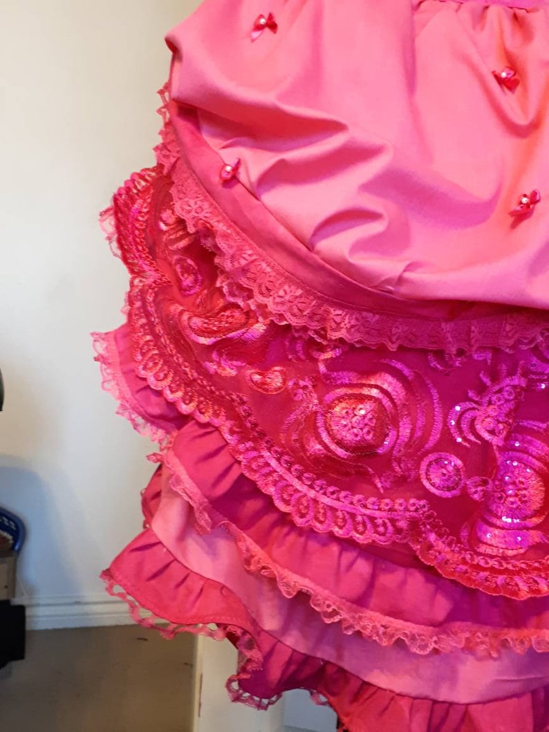 Tie On Ruffle Bustle Plus Size Cosplay Steampunk Victorian Edwardian Costume Bright Pink Fuschia and Sequin