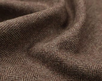 Tejido de mezcla de lana con estampado de espiga en color marrón café, textil de caída suave para abrigos, chalecos y trajes.