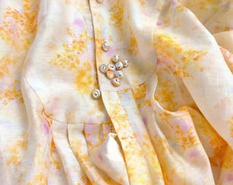 Japanese Style Sheer Light Yellow & Ginger Yellow Floral Ombre Print Tencel Fabric – Soft Draping Matte No Stretch for Kimonos Dresses