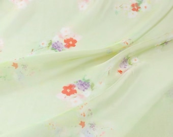 Green Floral Chiffon Fabric, Pearlescent Glimmer, Lightweight Designer Textile, Wedding Veil Sewing