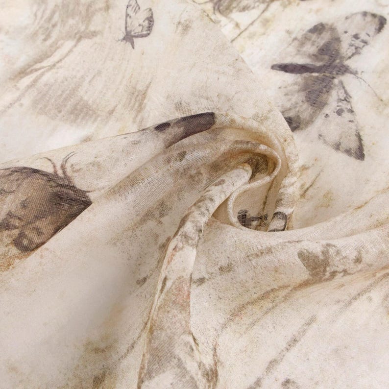 Sheer Coffee Brown Ink Wash Tie-Dye Butterfly Jacquard Tencel Linen Fabric – Light Structure Draping Matte for Kimonos & Dresses image 7