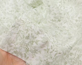 Groene bloemen tencel-linnen stof, semi-transparante zachte draperie designertextiel, handgemaakte jurk bedekken resort naaiwerk