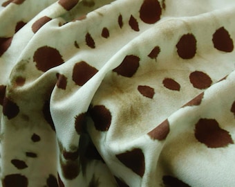 Wrinkle-Resistant Draping Green & Brown Irregular Geo Polka Dot Print Faux Silk Fabric – Matte Soft No Stretch for Dresses Blouses