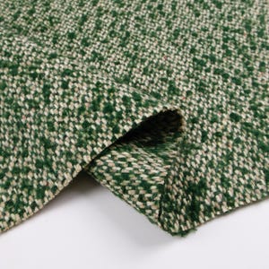 Moss Green Speckled Wool Bouclé Fabric, Soft Drape Matte Designer Textile