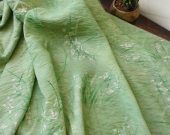 Orchid Print Tencel-Linen Fabric, Semi-Sheer Soft Drape Designer Textile, Handmade Blouse Dress Resort Sewing