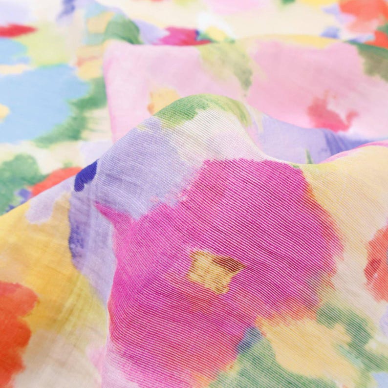 Soft Sheer Rainbow Oil Painting Floral Print Linen Tencel Fabric – Draping No Stretch for Dresses & Kimonos image 7