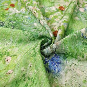 Gedrapeerd ademend groen olieverfschilderij Bloemenprint zijde linnen tencelstof – zacht, geen stretch voor jurken en blouses afbeelding 6