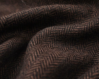 Tela de lana con estampado de espiga marrón chocolate, textil de diseño con drapeado vintage, confección artesanal de abrigos, chalecos y trajes.