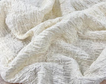 Textured Cream Cotton Spandex Fabric, Soft Drape for Blouses, Dresses, Babywear