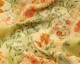 Tela de seda de morera de 16 momme con estampado floral, color verde matcha, material de diseño opaco.