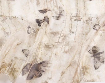 Transparante tencel-linnen vlinderjacquardstof – materiaal kimonojurk met tie-dye in inktwassing