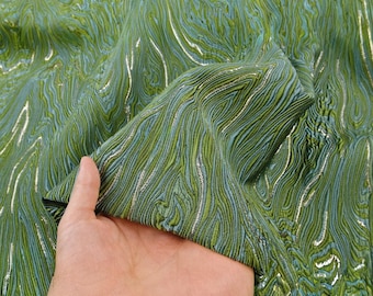 Green Water Ripple 3D Jacquard Double-Sided Shimmer Fabric – Oil Painting Art Texture for Runway & Installations