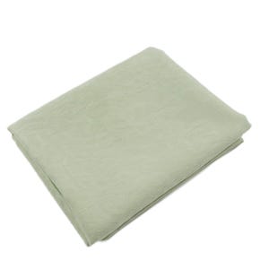 May include: A folded, light green blanket with a subtle floral pattern. The blanket is rectangular and appears to be made of a soft, textured fabric. The color is a muted, pastel green.