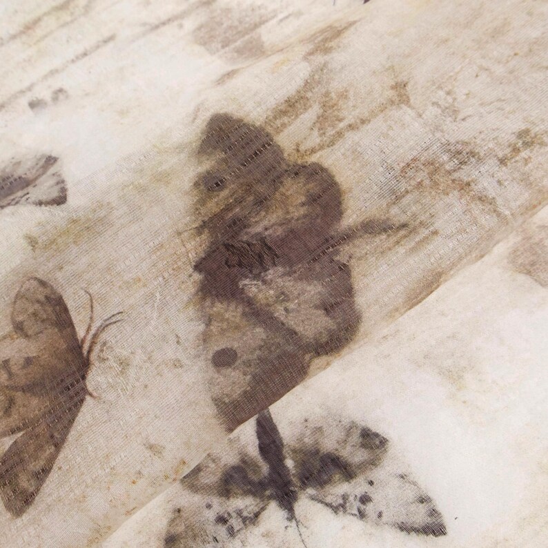 Sheer Coffee Brown Ink Wash Tie-Dye Butterfly Jacquard Tencel Linen Fabric – Light Structure Draping Matte for Kimonos & Dresses image 3