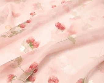 Rosa jordgubbschiffongtyg, halvtransparent, mjukt textil, sömnad av babydollklänningar