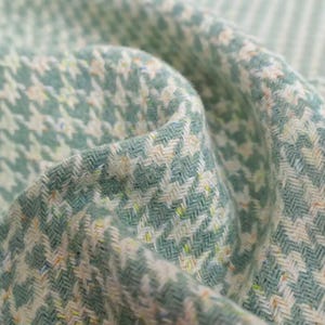 Light Green Speckled Small Houndstooth Wool Coating Fabric – 80% Wool, Draping Matte No Stretch for Coats & Jackets
