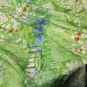 Gedrapeerd ademend groen olieverfschilderij Bloemenprint zijde linnen tencelstof – zacht, geen stretch voor jurken en blouses afbeelding 2