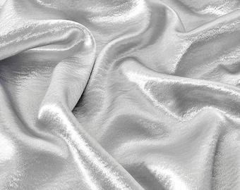 Tejido elástico de moiré plateado, textil de alta costura antiarrugas, costura con drapeado brillante