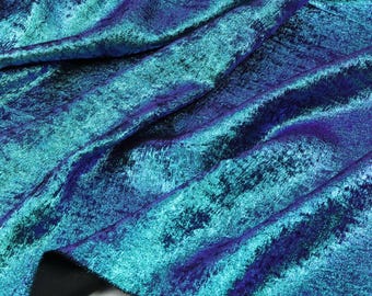 Tela de satén Lurex azul púrpura – Brillo metálico Aurora Galaxy, caída sin arrugas