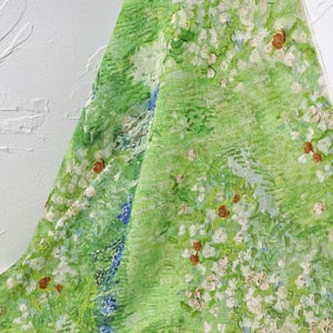 Gedrapeerd ademend groen olieverfschilderij Bloemenprint zijde linnen tencelstof – zacht, geen stretch voor jurken en blouses afbeelding 3
