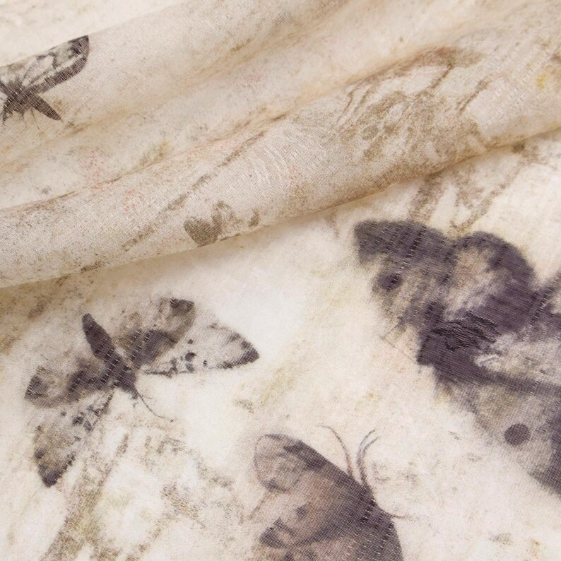 Sheer Coffee Brown Ink Wash Tie-Dye Butterfly Jacquard Tencel Linen Fabric – Light Structure Draping Matte for Kimonos & Dresses image 8