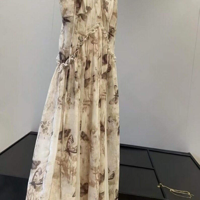 Sheer Coffee Brown Ink Wash Tie-Dye Butterfly Jacquard Tencel Linen Fabric – Light Structure Draping Matte for Kimonos & Dresses image 2