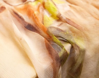Draping Sheer Brown Tie-Dye Print Silk Cotton Crepe Georgette Fabric – Soft No Stretch for Kimonos & Scarves