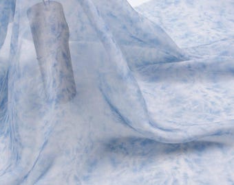 Light Blue Tie Dye Watercolor Botanical Print Tencel Chiffon Fabric – Drapey Sheer Material